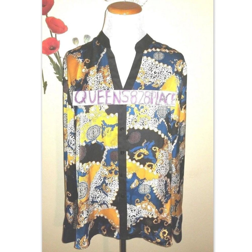 Investments Women's Size 14 Black Gold Long Sleeve Button Shirt Lightweight Top
